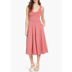 LEITH Pink Stretch Knit Midi Dress Size Small